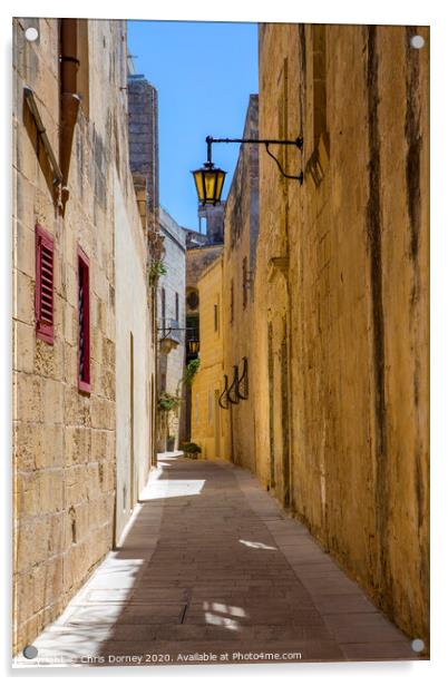 Pretty Narrow Street in Mdina Acrylic by Chris Dorney