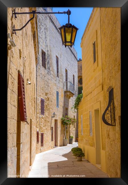 Pretty Narrow Street in Mdina Framed Print by Chris Dorney