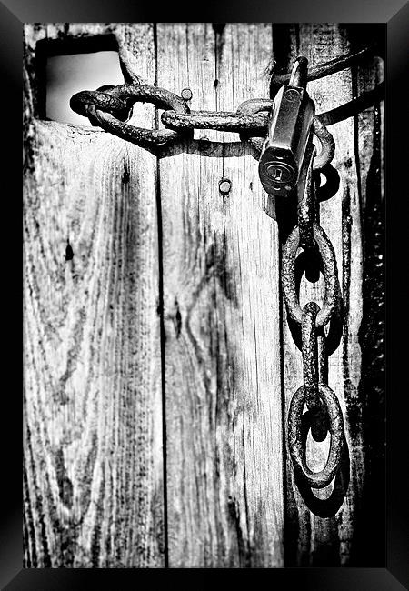 Black and White Rusty Chain and Padlock Framed Print by Simon Gladwin