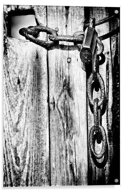Black and White Rusty Chain and Padlock Acrylic by Simon Gladwin