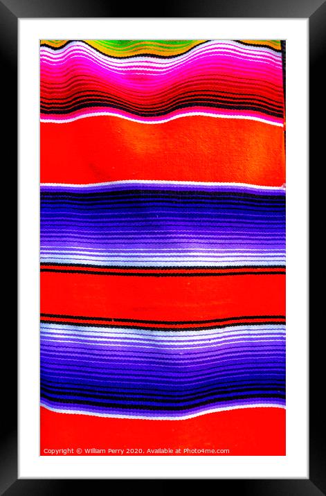 Colorful Mexican Blanket Handicrafts Mexico Framed Mounted Print by William Perry
