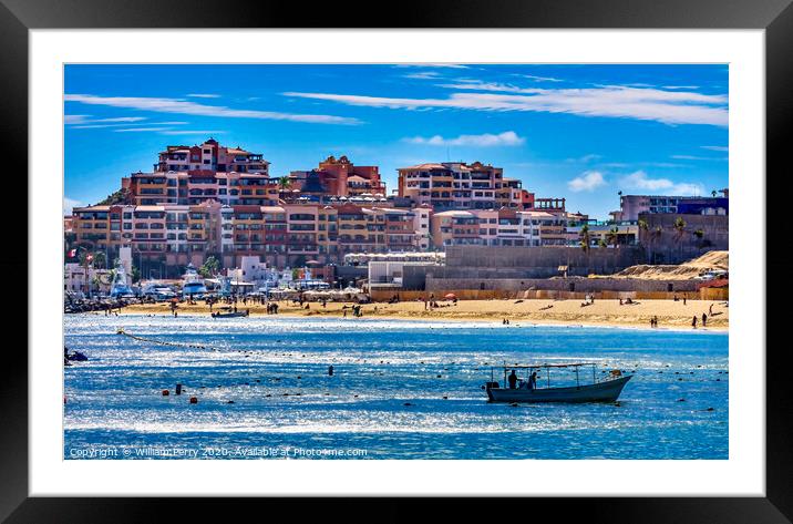 Beach Restaurants Boats Cabo San Lucas Mexico Framed Mounted Print by William Perry