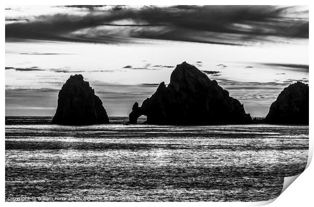 Black White Sunset The Arch Cabo San Lucas Mexico Print by William Perry