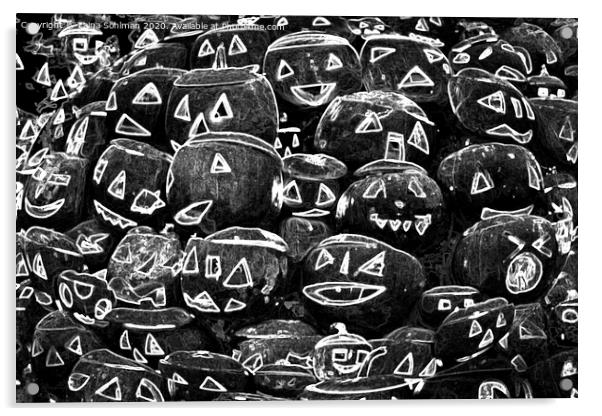 Glowing Halloween Pumpkins Black and white Acrylic by Taina Sohlman
