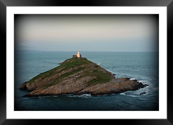 Mumbles Lighthouse Swansea High Tide Framed Mounted Print by Dan Davidson