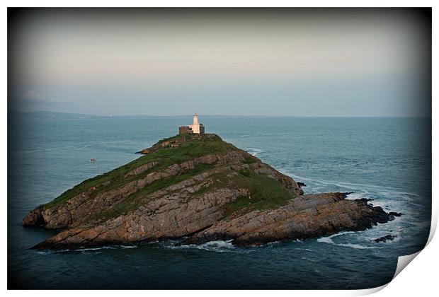 Mumbles Lighthouse Swansea High Tide Print by Dan Davidson