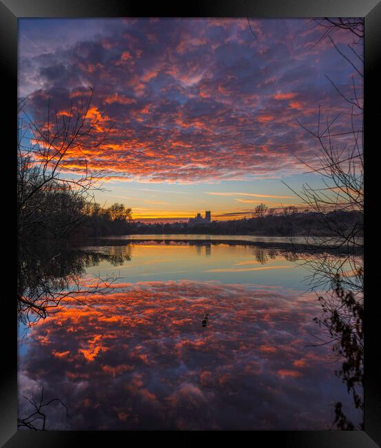Dusk at Roswell Pits, Ely, 17th January 2017 Framed Print by Andrew Sharpe