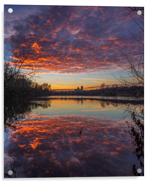 Dusk at Roswell Pits, Ely, 17th January 2017 Acrylic by Andrew Sharpe