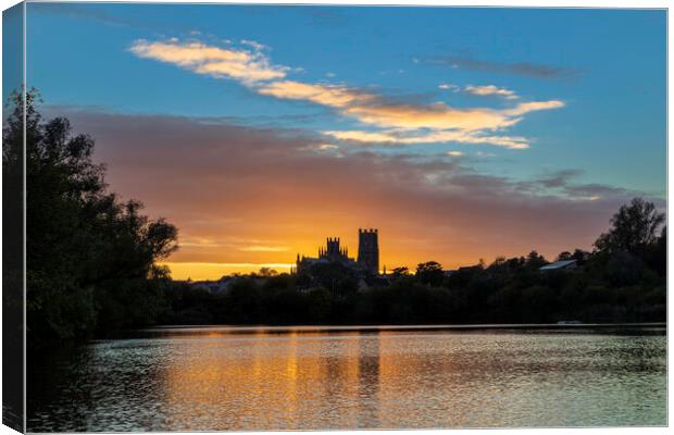 Sunset behind Ely Cathedral, from Roswell Pits, 11th October 2020 Canvas Print by Andrew Sharpe