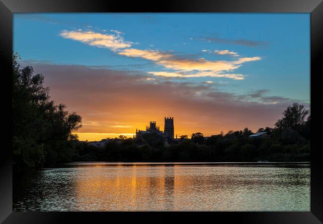 Sunset behind Ely Cathedral, from Roswell Pits, 11th October 2020 Framed Print by Andrew Sharpe