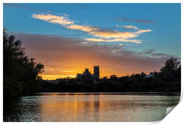 Sunset behind Ely Cathedral, from Roswell Pits, 11th October 2020 Print by Andrew Sharpe