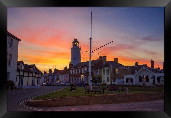 Sunset behind Southwold lighthouse, 3rd June 2017 Framed Print by Andrew Sharpe