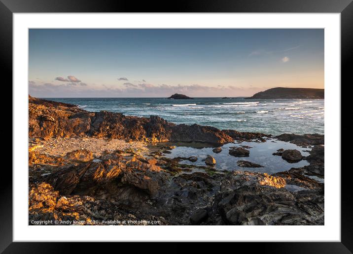 West Pentire Rocks Framed Mounted Print by Andy Knott