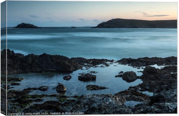 West Pentire rocks at dawn Canvas Print by Andy Knott