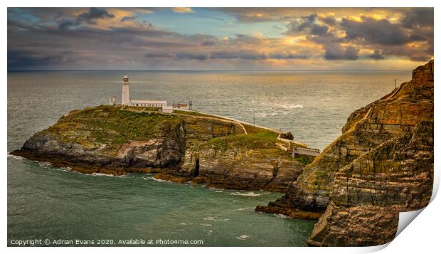 South Stack Lighthouse Anglesey Print by Adrian Evans