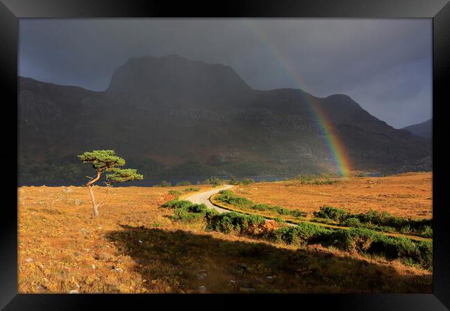 Rainbow over Slioch from Loch Maree in Scotland Framed Print by MIKE HUTTON