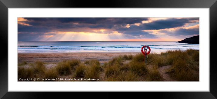 Sun rays at Freshwater West Framed Mounted Print by Chris Warren