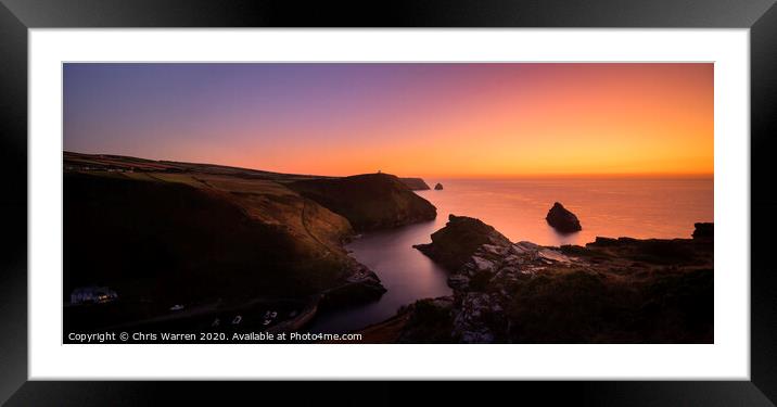 A sunset over the sea with Cornish Coastline Framed Mounted Print by Chris Warren