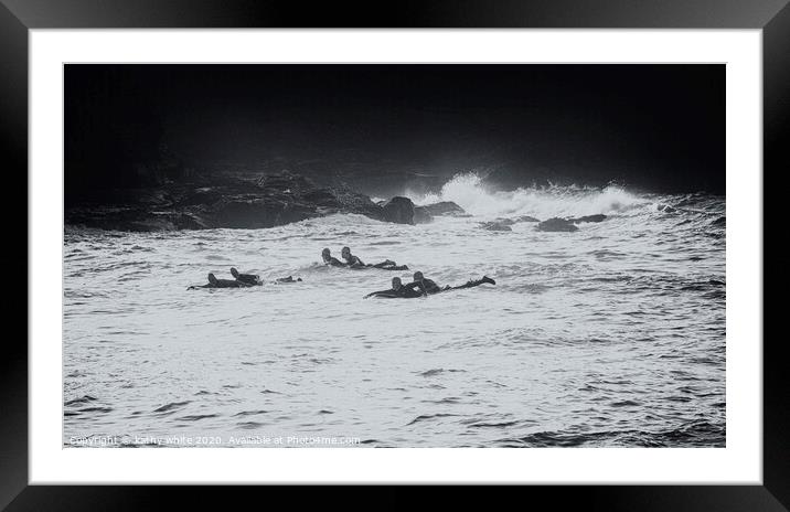  Three surfer, training to be lifeguards, surfer Framed Mounted Print by kathy white