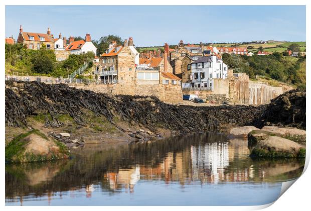 Reflections of Robin Hoods Bay in the rock pools Print by Jason Wells
