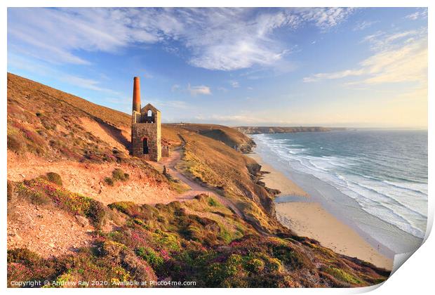 Evening light at Wheal Coates Print by Andrew Ray