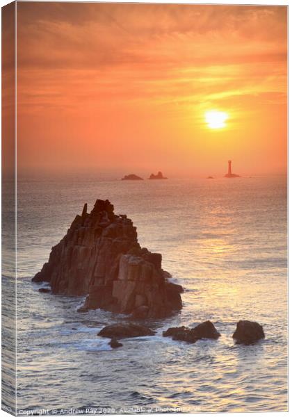 Towards Longships Lighthouse (Land's End) Canvas Print by Andrew Ray