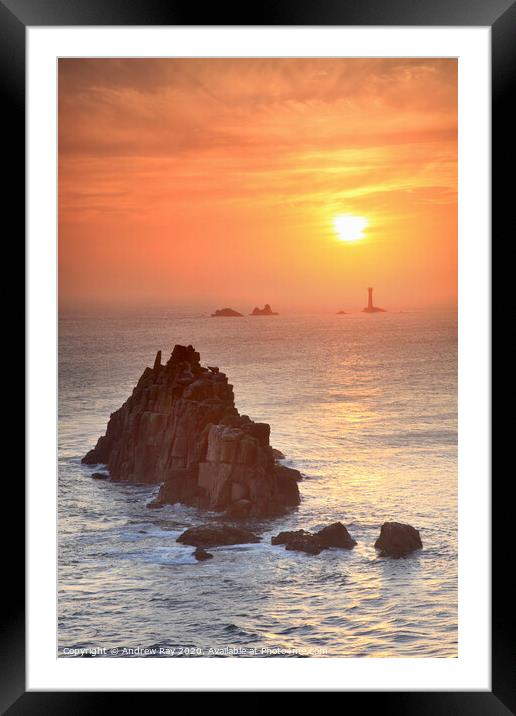 Towards Longships Lighthouse (Land's End) Framed Mounted Print by Andrew Ray