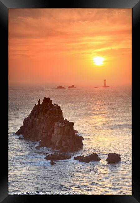 Towards Longships Lighthouse (Land's End) Framed Print by Andrew Ray