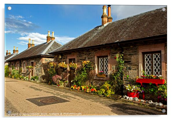 Luss village slate cottages Acrylic by Jenny Hibbert