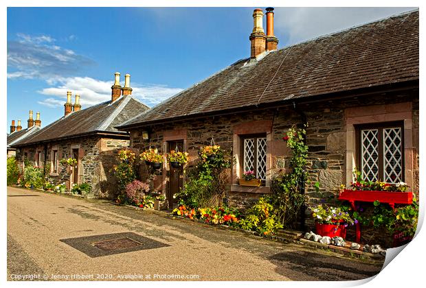 Luss village slate cottages Print by Jenny Hibbert