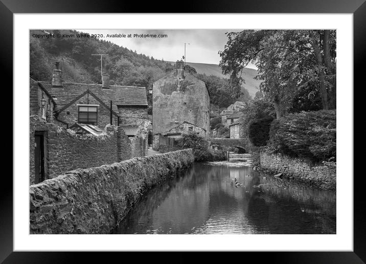 Castleton village in black and white Framed Mounted Print by Kevin White