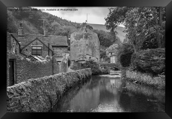 Castleton village in black and white Framed Print by Kevin White