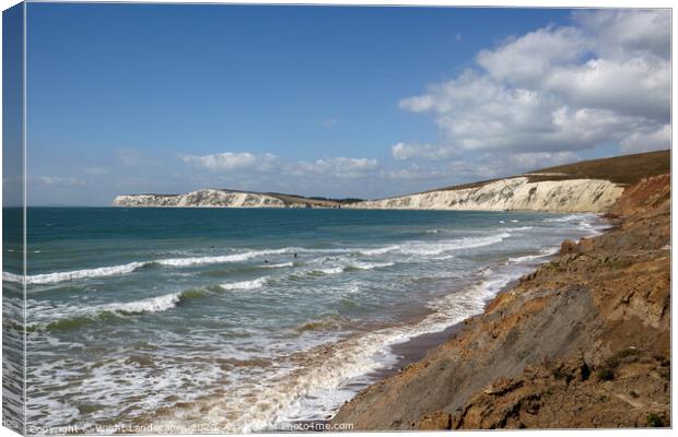 Compton Bay Surfers Canvas Print by Wight Landscapes