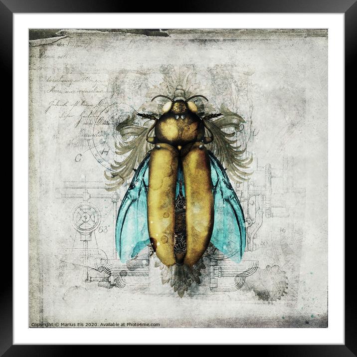 Mechanical Bug Drawing Framed Mounted Print by Marius Els