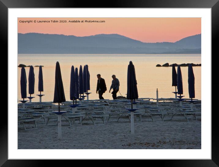  Deserted beach at sunset, Sardinia Framed Mounted Print by Laurence Tobin