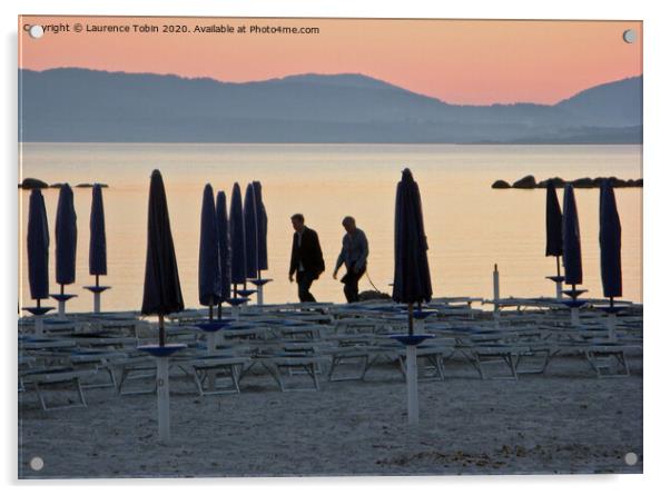  Deserted beach at sunset, Sardinia Acrylic by Laurence Tobin