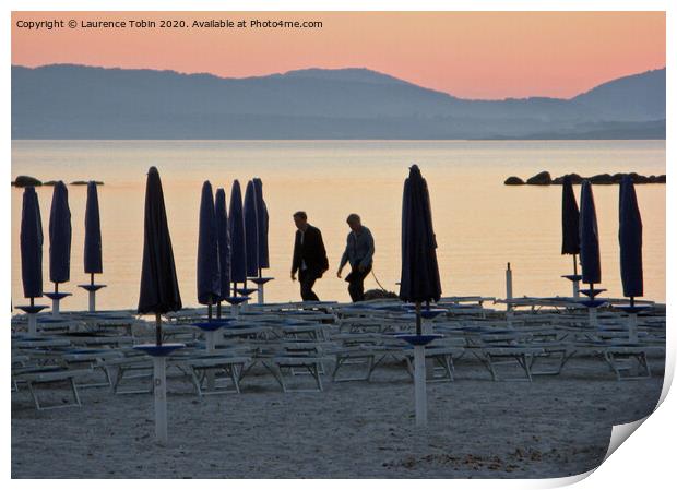  Deserted beach at sunset, Sardinia Print by Laurence Tobin