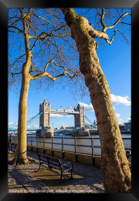 View of Tower Bridge from the Thames Path in London Framed Print by Chris Dorney