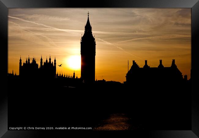 Westminster at Sunset Framed Print by Chris Dorney