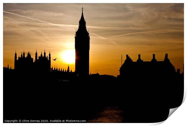 Westminster at Sunset Print by Chris Dorney
