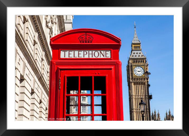 Red Telephone Box and Big Ben in London Framed Mounted Print by Chris Dorney