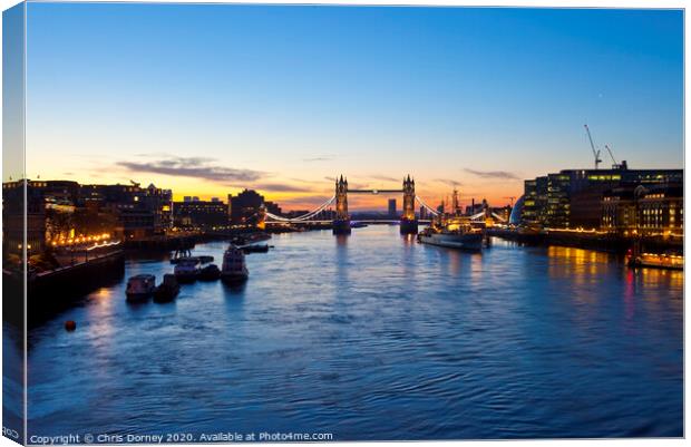 Tower Bridge Sunrise in London Canvas Print by Chris Dorney