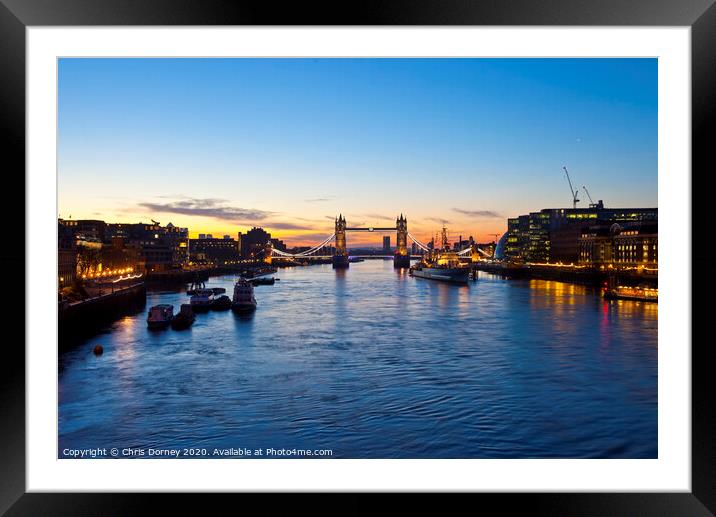 Tower Bridge Sunrise in London Framed Mounted Print by Chris Dorney