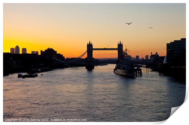 Tower Bridge Sunrise in London Print by Chris Dorney