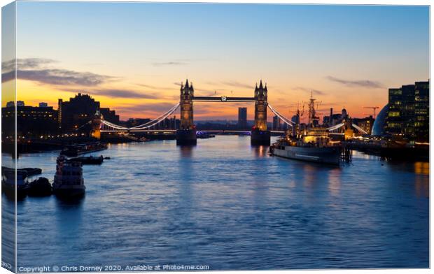 Tower Bridge Sunrise in London Canvas Print by Chris Dorney