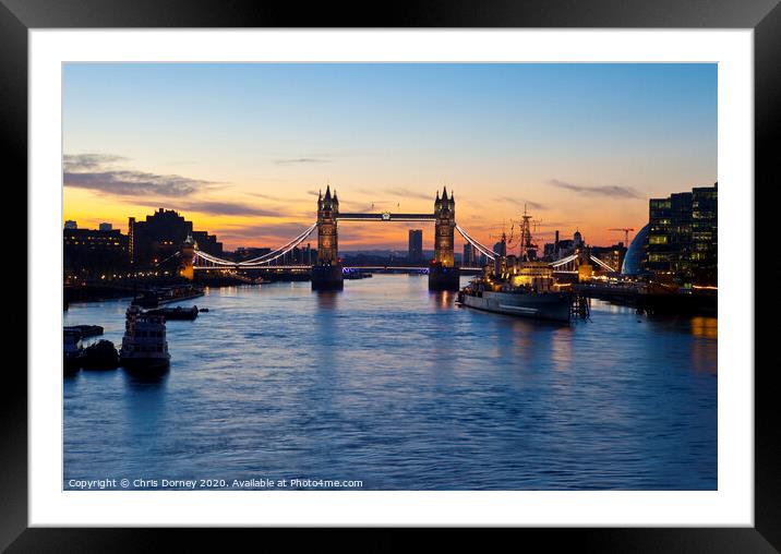Tower Bridge Sunrise in London Framed Mounted Print by Chris Dorney