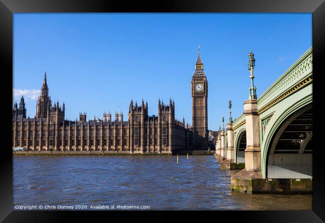 Houses of Parliament and Westminster Bridge Framed Print by Chris Dorney