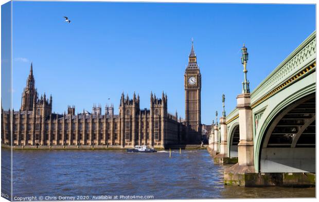 Houses of Parliament and Westminster Bridge Canvas Print by Chris Dorney