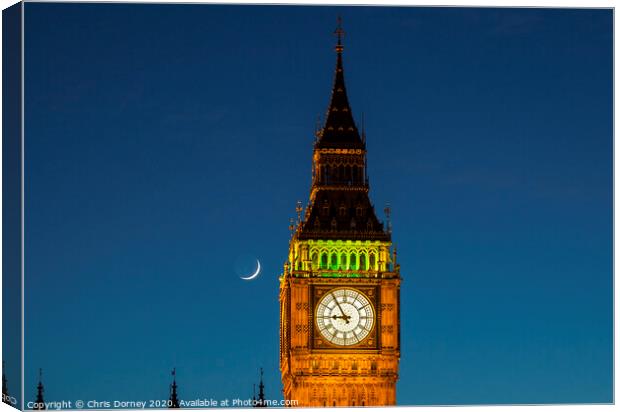 Big Ben and the Moon at Dusk Canvas Print by Chris Dorney