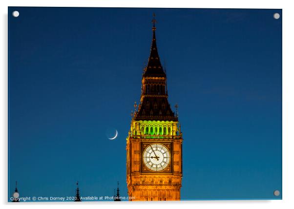 Big Ben and the Moon at Dusk Acrylic by Chris Dorney